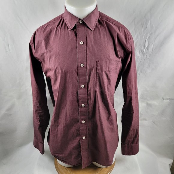 Cole Haan Grand OS Button Front Shirt Mens Large Long Sleeve Red Striped Cotton - Picture 2 of 6